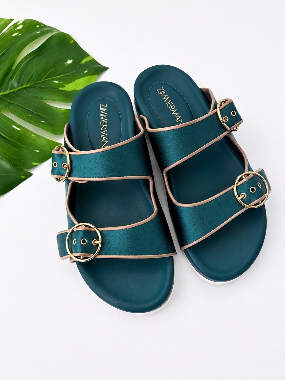 Zimmermann Teal Double Buckle Slide Sandals Size 40